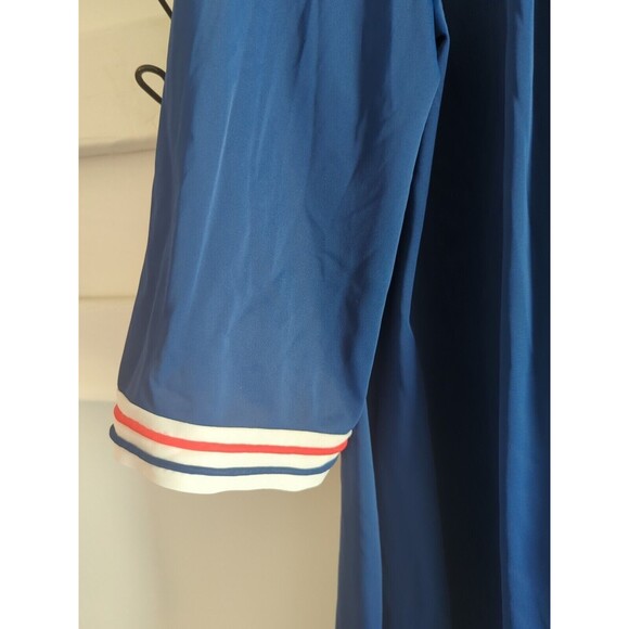 Vintage Lorraine Women's M Navy Blue White Striped Button Up Collared Midi Robe - Picture 4 of 11